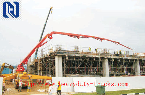 SHMC Cement Pump Truck 37m Boom , Air Cooling Concrete Pumping Trucks
