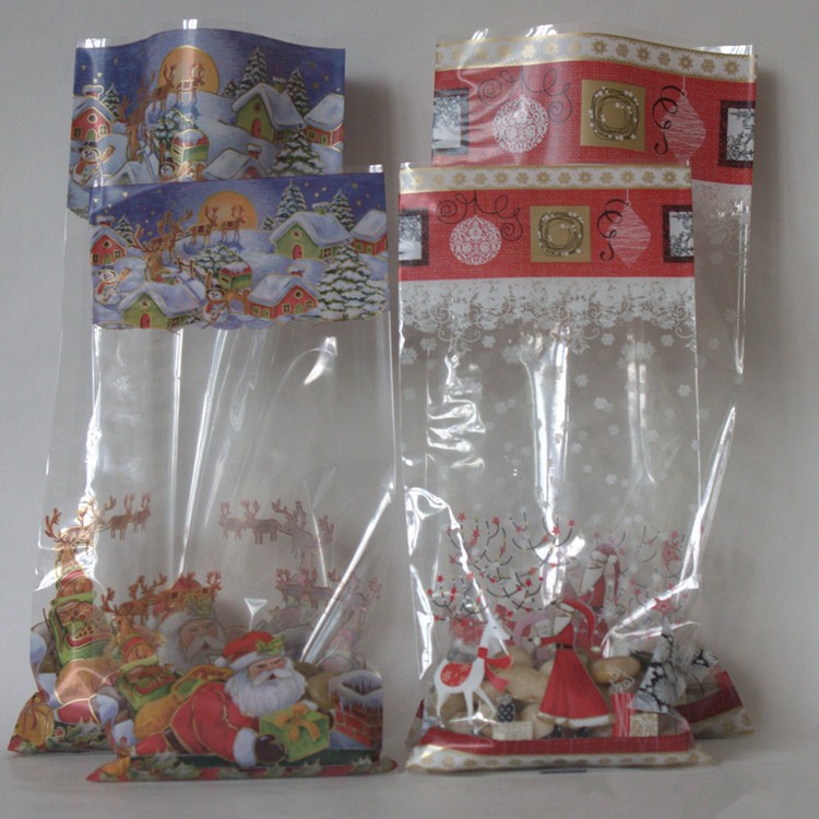 Christmas Candy Bags Plastic Gift Bags Package For Candy Buffet Drawstring Party Favor Treat Bags