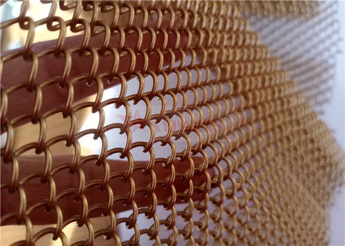 Corrosion Resistant Coil Metal Mesh Curtains Gold Color For Interior Decoration