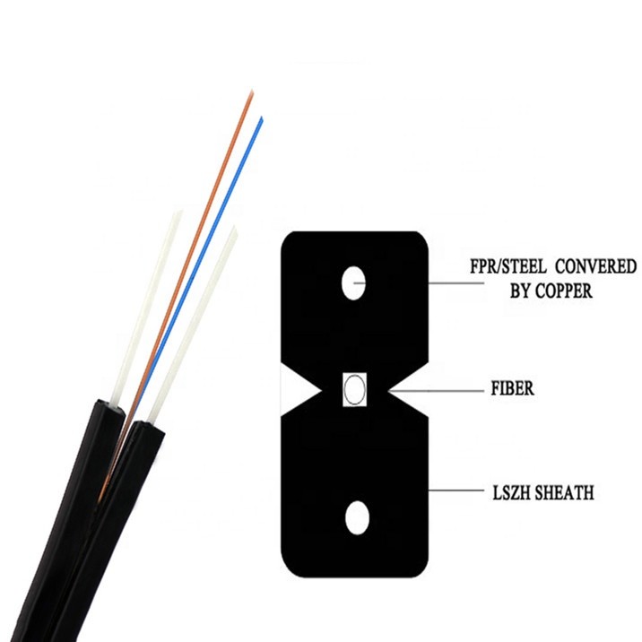 Single Mode FRP FTTH GJXFH Drop Cable Fiber Optic Cable 2 Cores With 2 Parallel