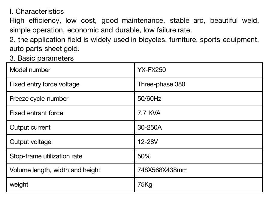 YX-FX250 Custom CO2 Welder Carbon Dioxide Welding Machine with High Welding Speed