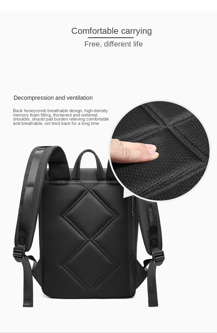 PU Leather Travel Men Business Backpack With Physiological Curve Back