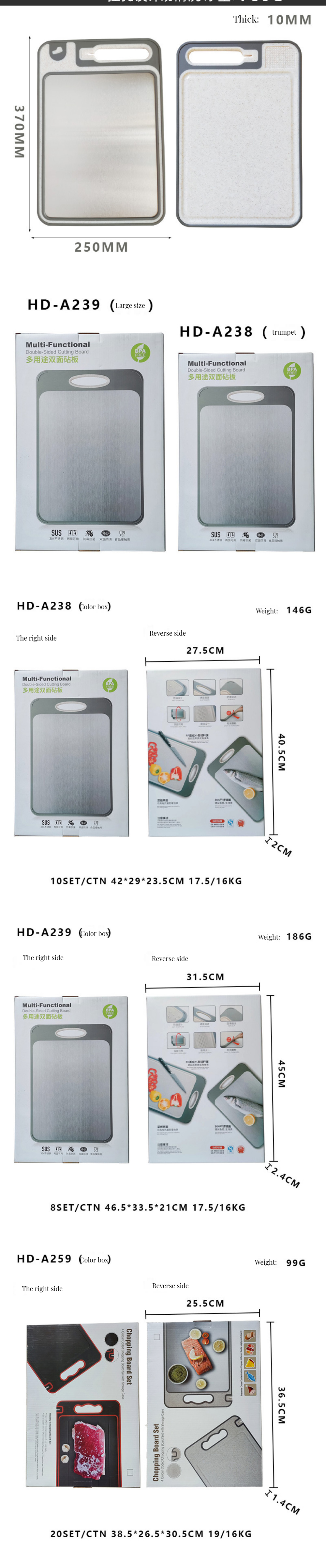 Kitchen Thickened Cutting Board with 304 Stainless Steel Material and Anti-Slip Design