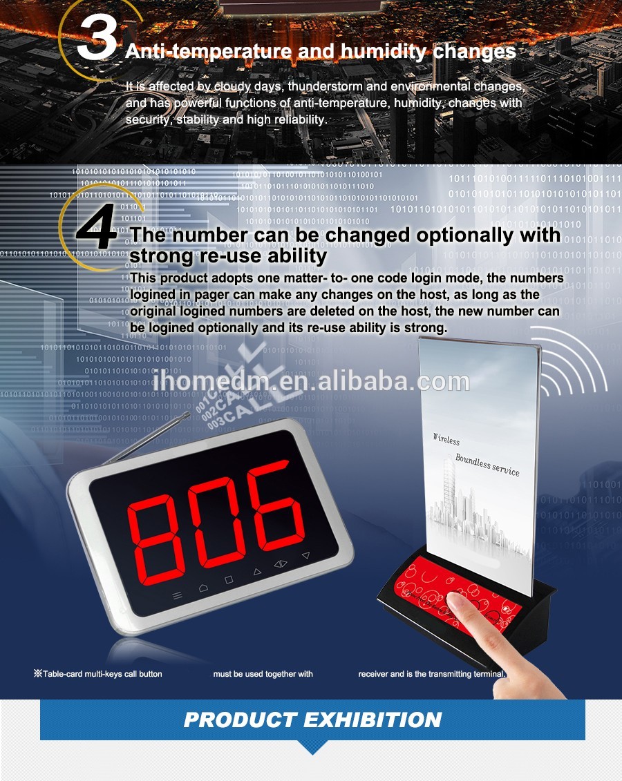 Wireless hotel pager Hcm 403 restaurant calling system