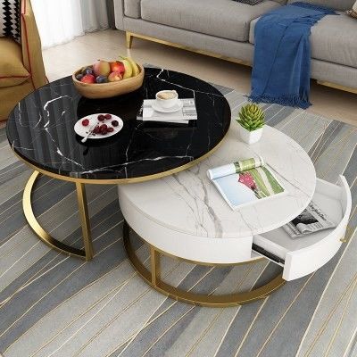 Nordic Marble Living Room Custom Made Furniture With Drawer Round Size Tea Table Combination