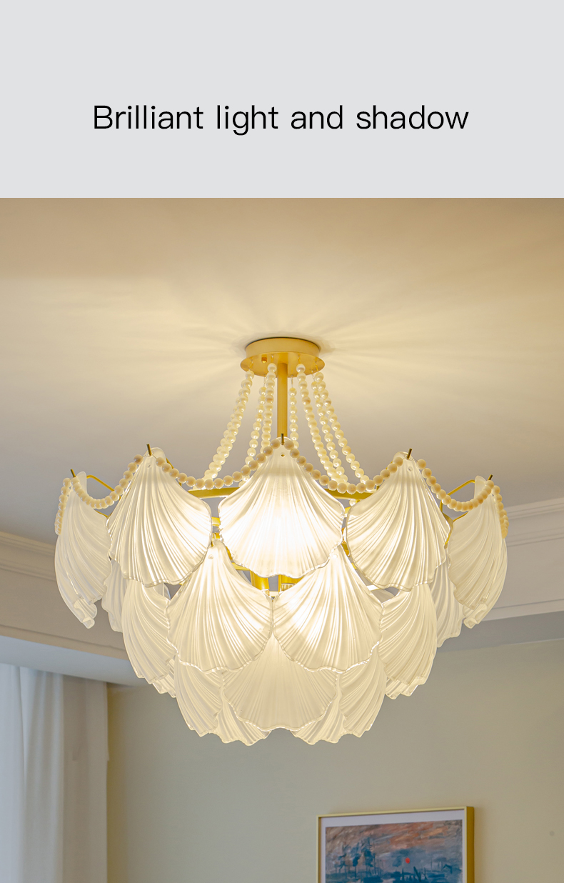 Modern Led Chandelier For Living Room Frosted Glass Luxury Shell Chandelier Lamp(WH-CY-247)