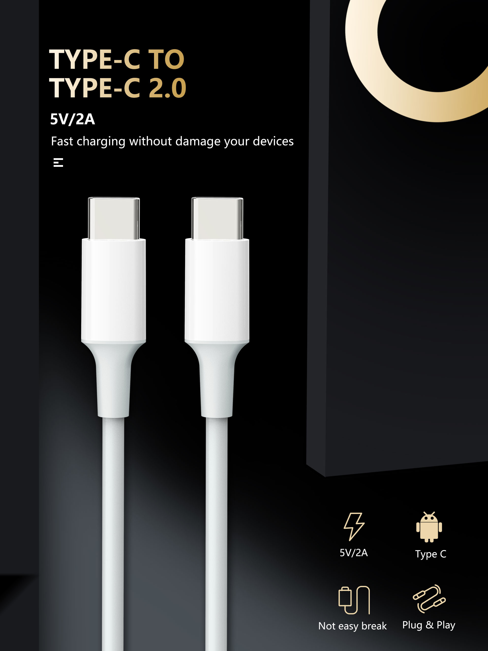 3A USB Type-C to USB Type-C 2.0 Charger Cable - 3.3Feet (1 Meters) - White