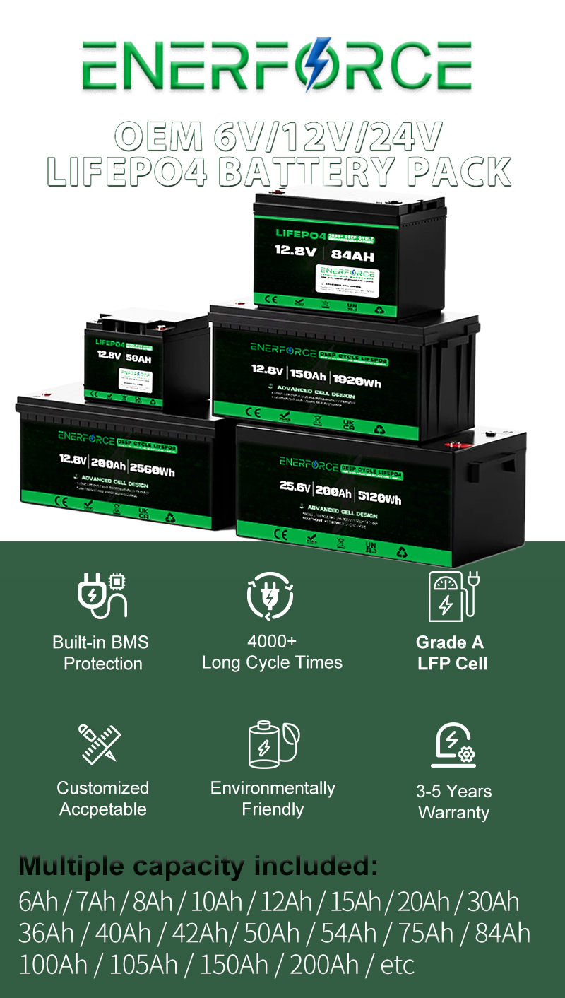 Enerforce 12V 100Ah Lifepo4 Battery Pack Rechargeable For Home Solar Storage System