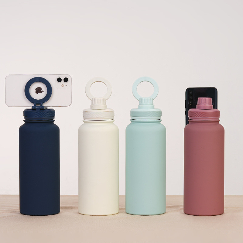 2024 New Magnetic Insulation Cup Mobile Phone Holder Water Cup Large Capacity 1L Large Mouth Stainless Steel Sports Wate