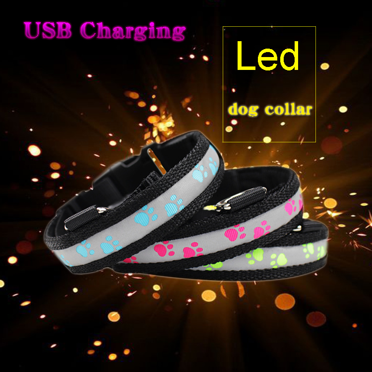 C903 New Pet Product Fashion Safety Nylon USB Rechargeable Led Dog Collars in darkness
