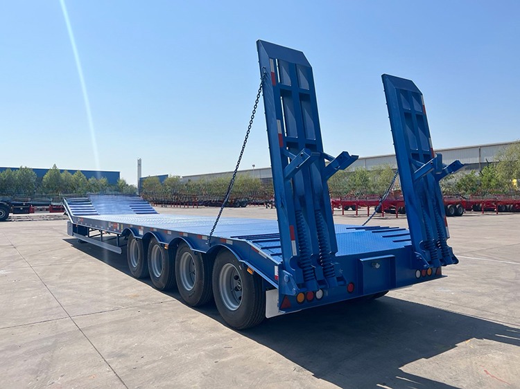 12489 x 2480 x 1530mm 2/3 Axles Carbon Steel Extendable Lowbed Lowboy Flatbed Semi Truck Trailer for Max Payload 20-100 Ton