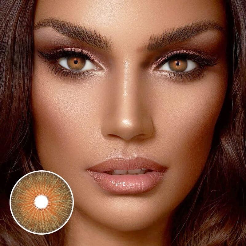 Customized Lime Green Brown Colored Brand Contact Lenses For Brown Eyes 14.2mm