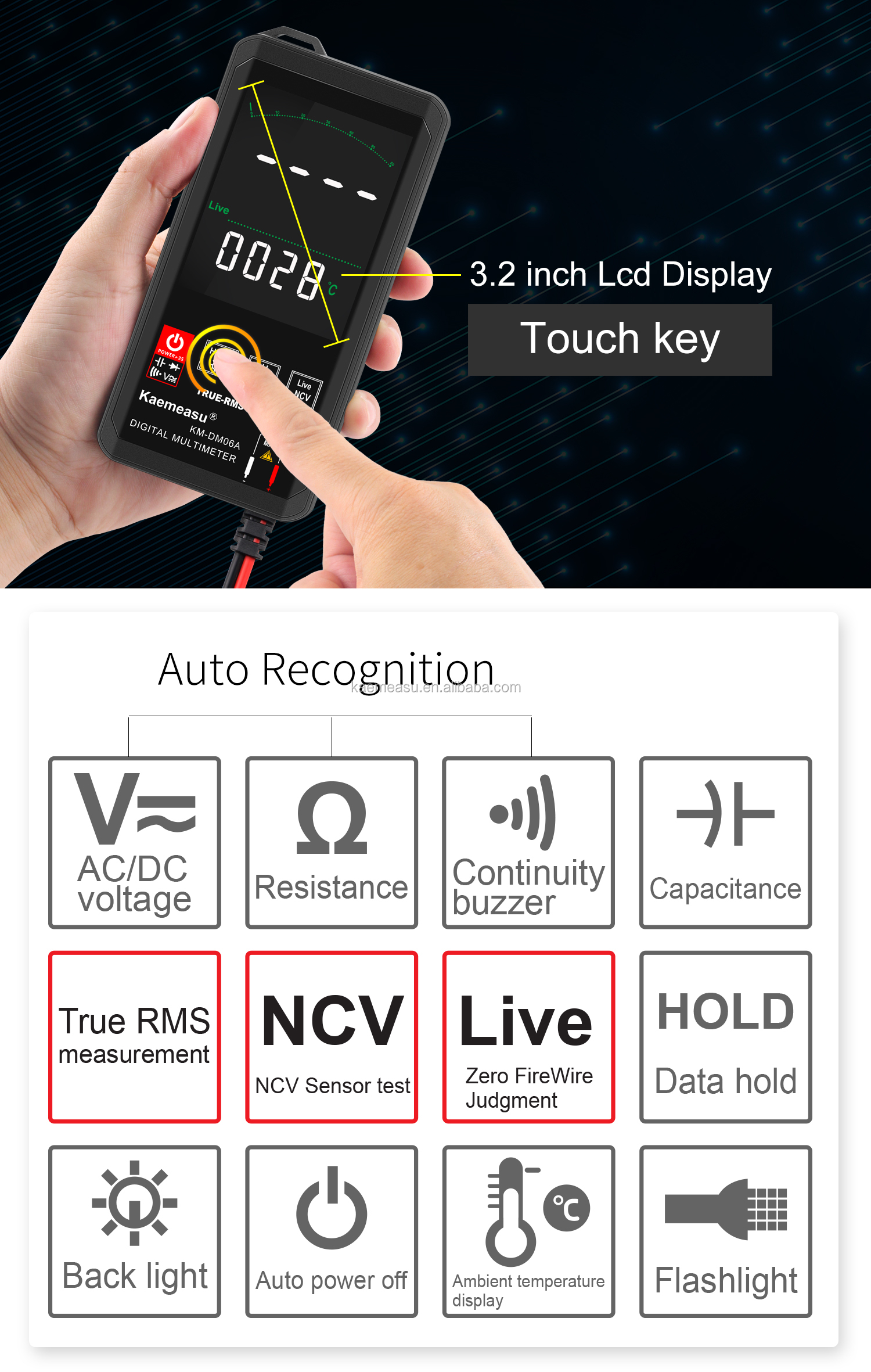 Color Display Touch Screen Multimeters 6000 Count Professional Digital Multimeter Smart Multimeter