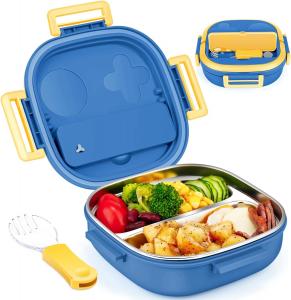 China Stainless Steel Metal Bento Lunch Box Blue Kids Bento Box With Spoon on sale