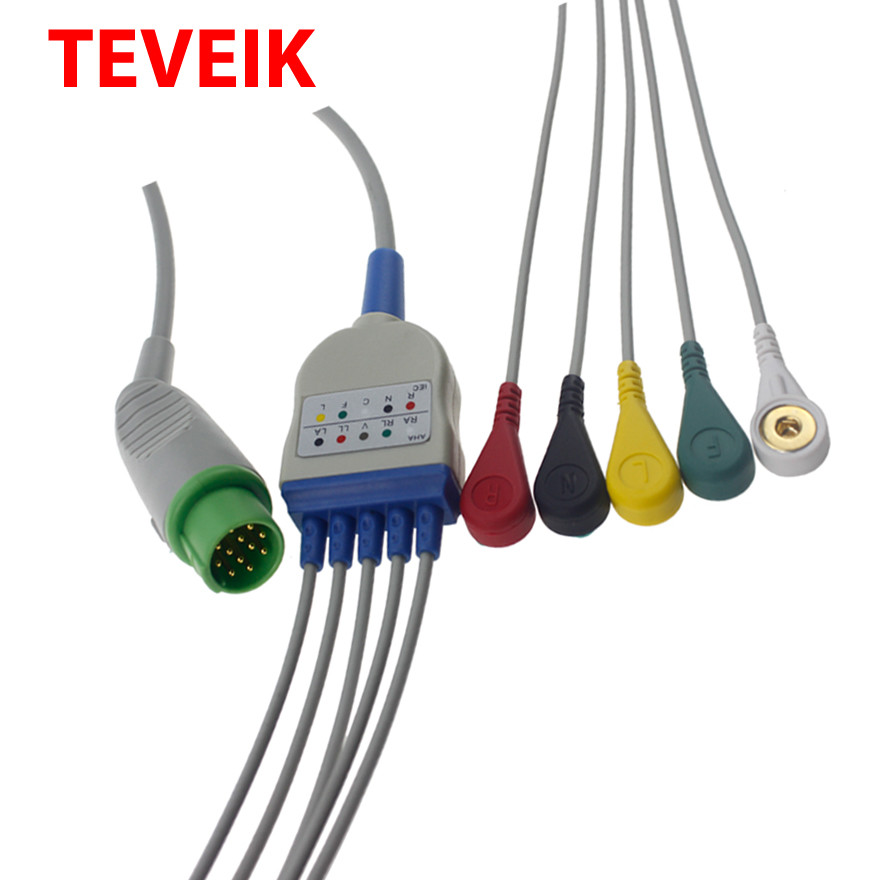 Medical IEC Round 12 Pin Schiller 5 Lead Ecg Patient Cable compatible TM910