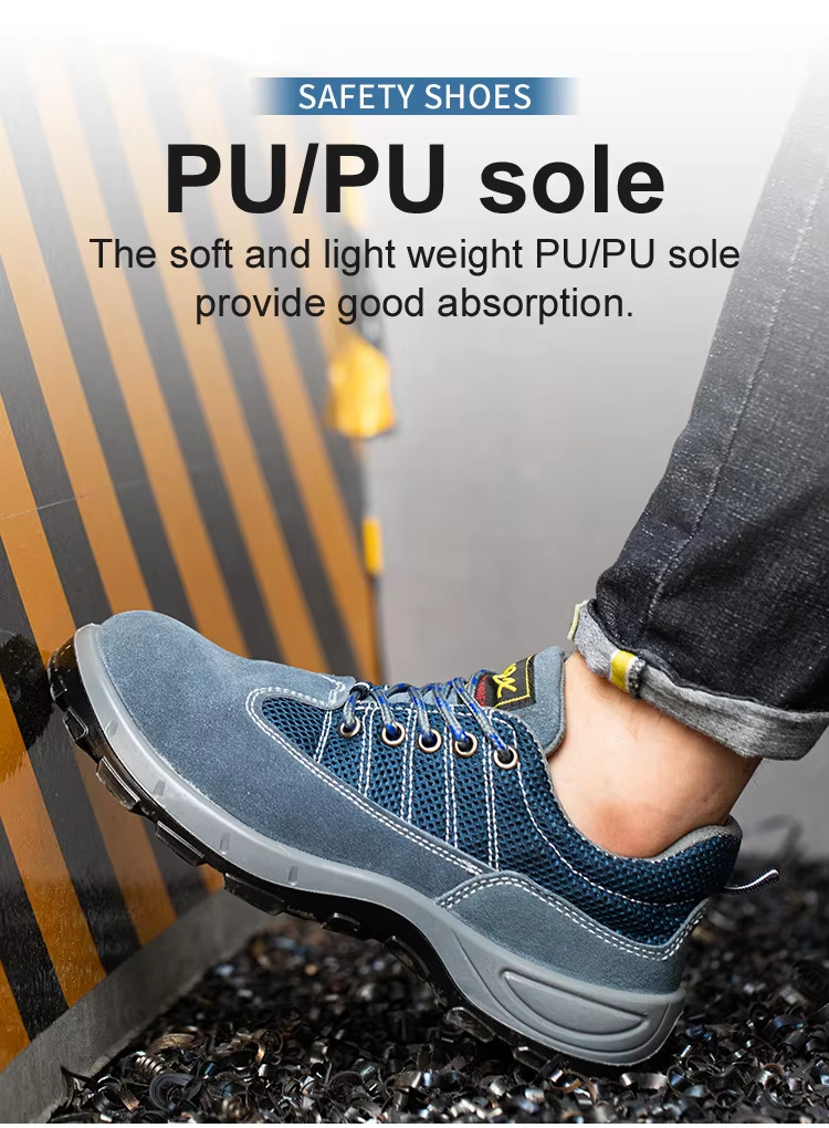 Comfort Genuine Leather Safety Shoes , Blue Sports Work Shoes For Men'S Working