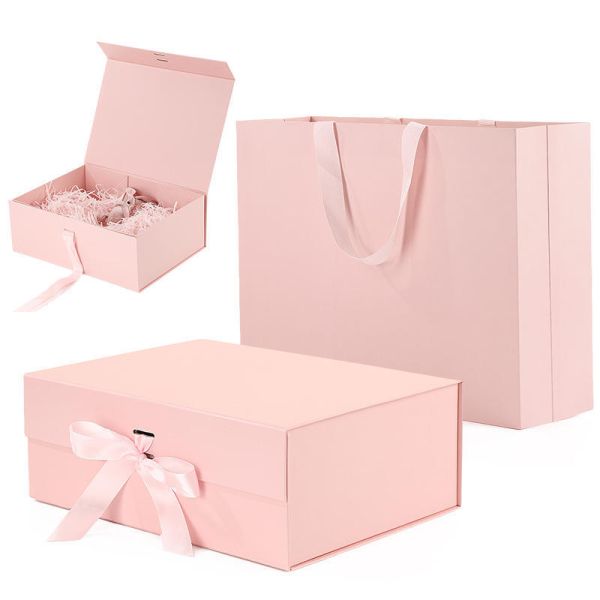 Custom logo Clothing Shoe Folding Packaging Paper Box Manufacturer Cardboard Rigid Folded Magnetic Gift Box with Ribbon