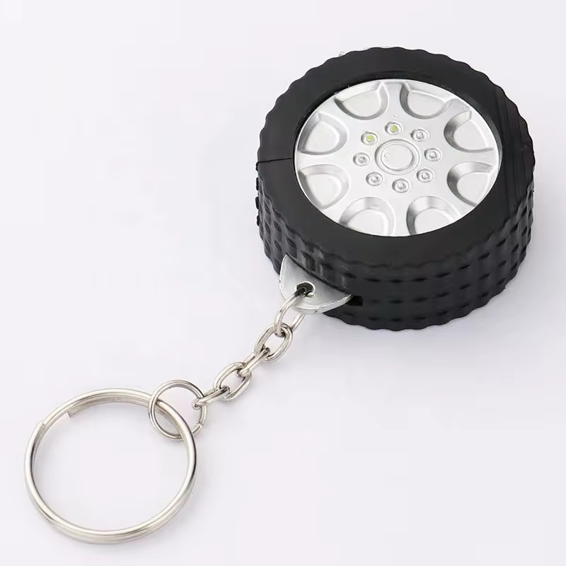 Custom Logo Auto Tyre Tire Shaped Promotional Gifts Mini Retractable Steel Tape Measure Keychain Measuring Tape