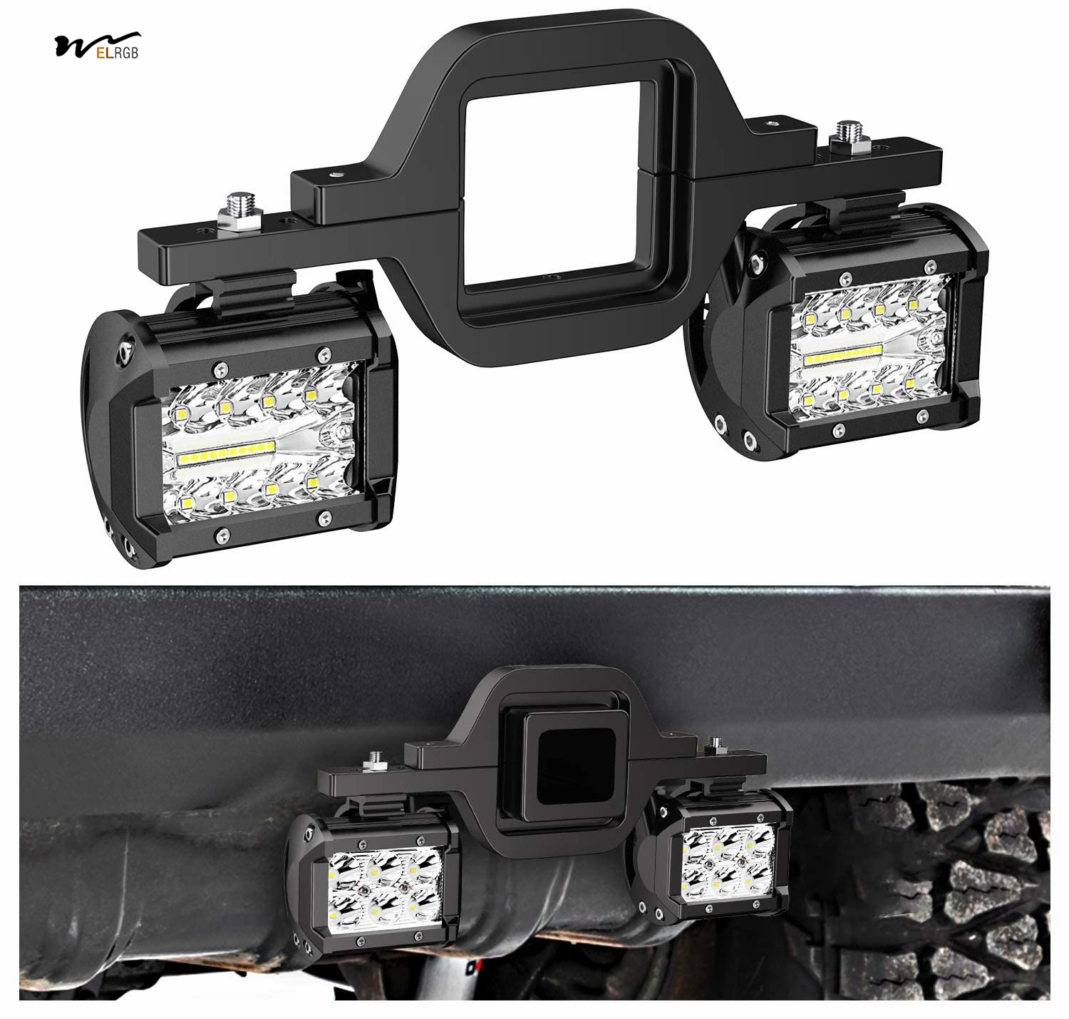 2 Pcs 4-inch 60W LED Pods with 2-inch Trailer Hitch Mounting Bracket for Spare Reverse Light
