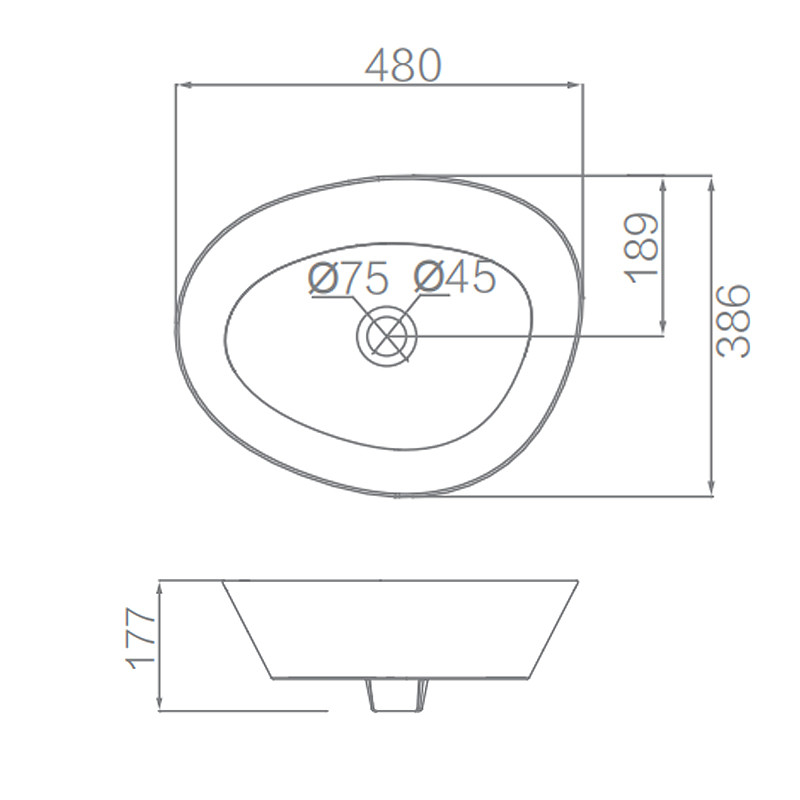 Irregular Oval Bathroom Table Top Basin No Faucet No Drainer