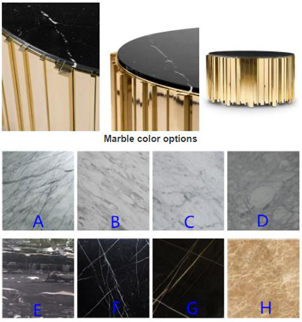 45x57cm Luxury Living Room Center Table For Black Sofa Round Side Metal Base