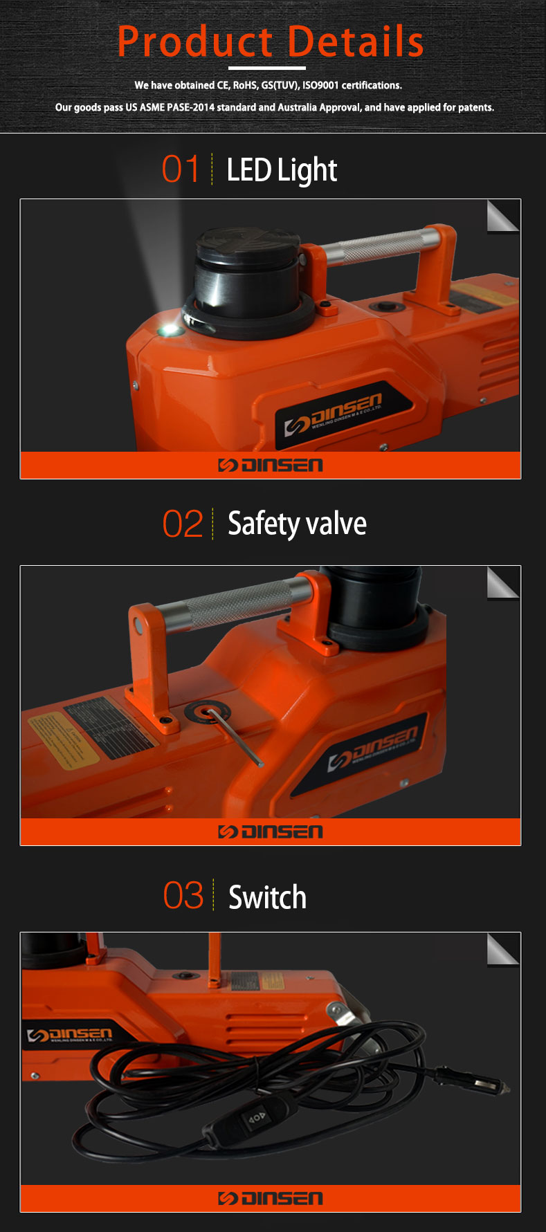 DC 24V 15 Ton Hydraulic Jack , Hydraulic Toe Jack With Safety Valve