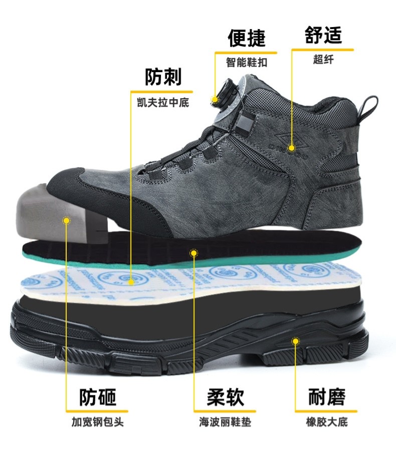 Kevlar Midsole Safety Boots For Security Work In Black Microfiber