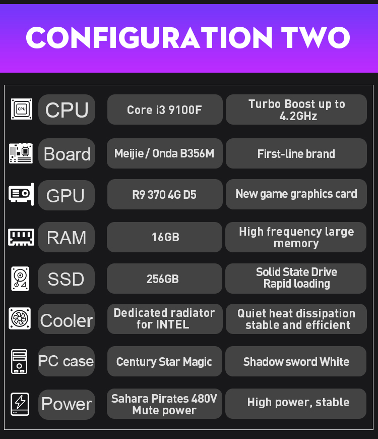 Core I3 9100F Gaming PC Desktops Meijie Onda B356M Board Sahara Pirates 420V Mute Power
