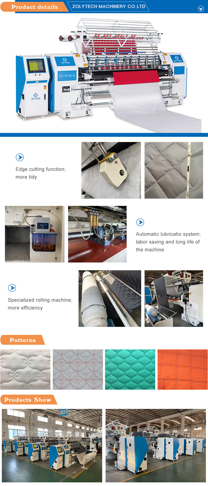 ZOLYTECH ZLT-YS128 Mattress sewing machine high speed computerized lock stitch 500-1100rpm for quilts and comforters