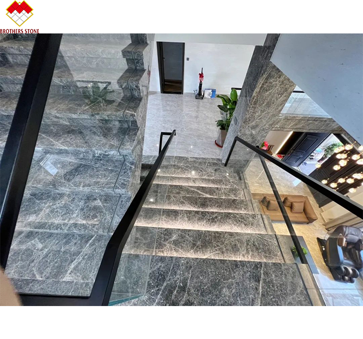 LED Stair Light Straight Spiral Marble Steps with Natural Marble Stone Stair Material