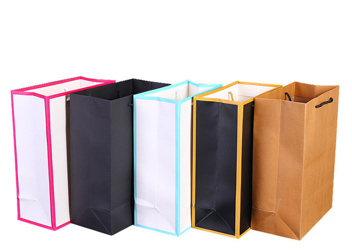 Ridid Folding Brown Kraft Paper Gift Bags , Kraft Gift Bags With Handles