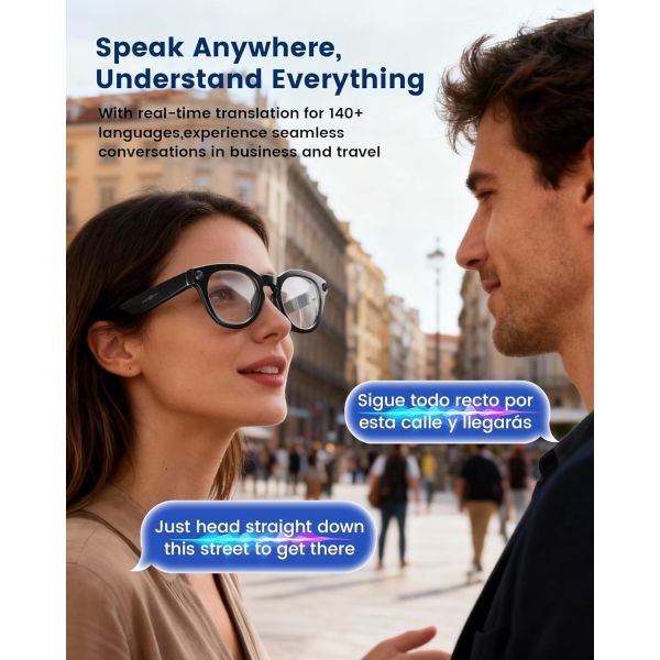AI Smart Glasses With 8MP Camera, Real-Time Translation, 4K Video & Dual Microphone Noise Cancellation, Voice Assistant, For Travel, Vlogging,