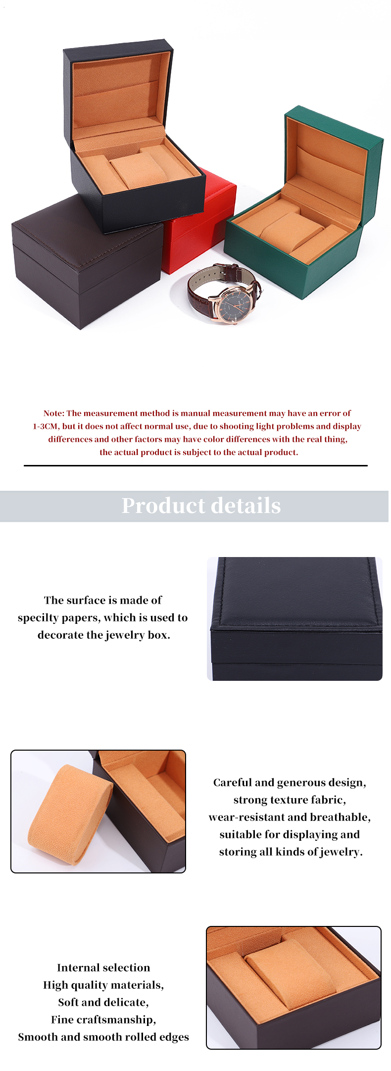 Stylish Soft Lining PU Leather Watch Storage Box With Inner Jewelry Pocket