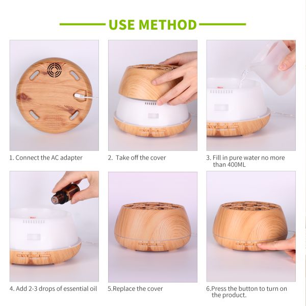 Home Appliances Stocks 400ml Colorful LED Light Electric Ultrasonic Wood Grain Essential Oil Scent Diffuser Air Humidifiers