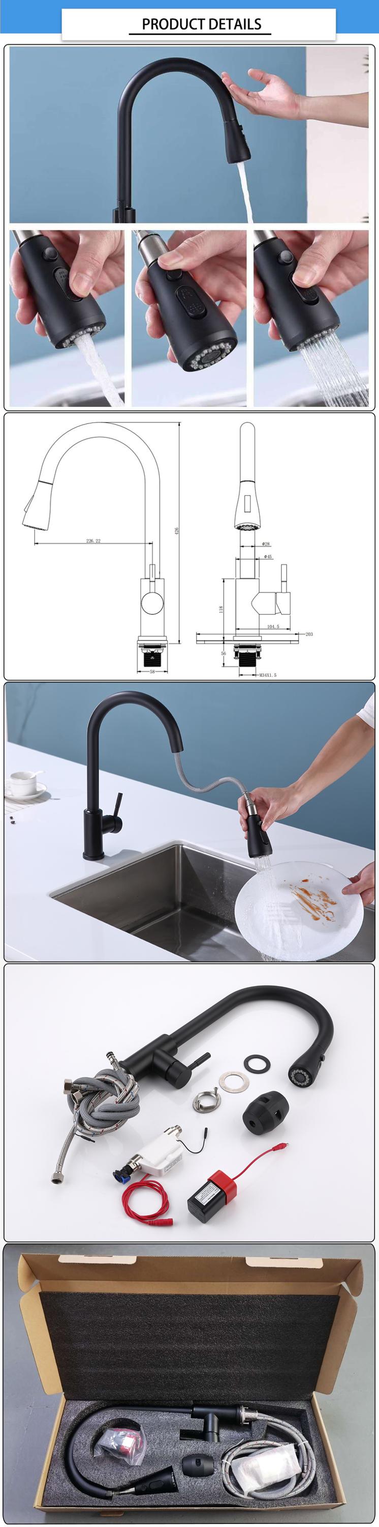 Wanhai Cartridge 500000 Cycles Touch Pull Down Kitchen Faucet