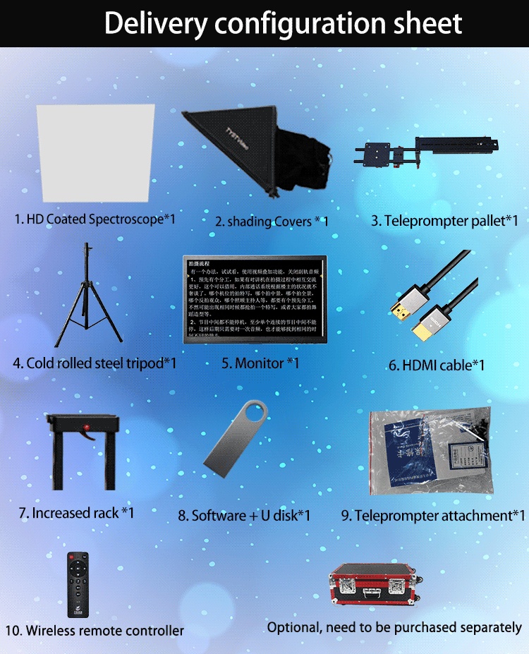 Broadcast Teleprompter with Tripod and Remoter 24inch Single Screen Built-in Prompter
