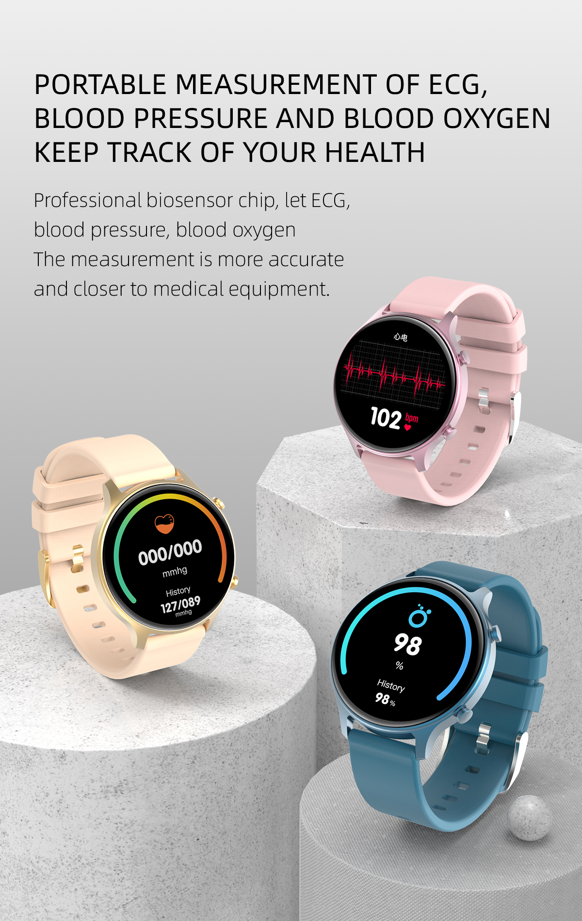 Auto Focus 1.28inch Touch Screen Smart Bracelet With Alarm Clock