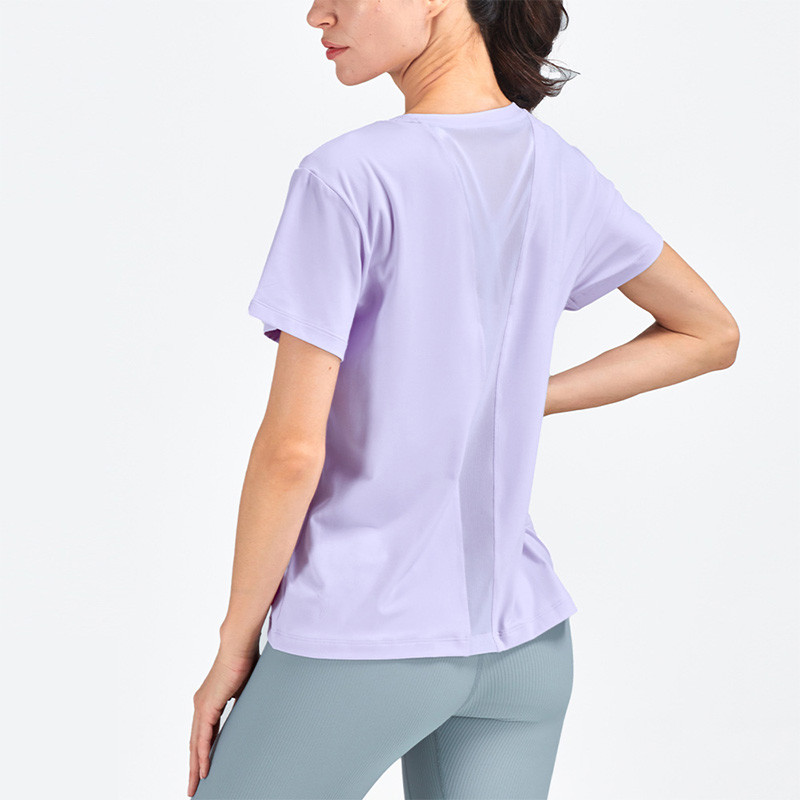 Nude Feeling Women'S Short Sleeve Yoga Tops Mesh Stitching Womens Running T Shirt