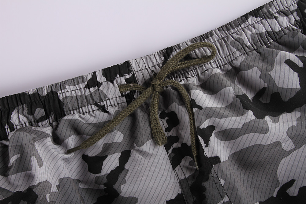 Olive Camouflage Mens Elastic Waist Board Shorts
