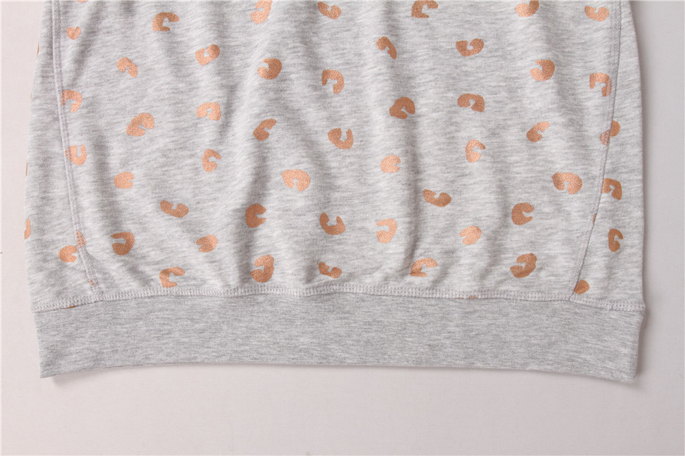 Rose Gold Foil Print Round Neck Quilted Pullover Sweater For Women