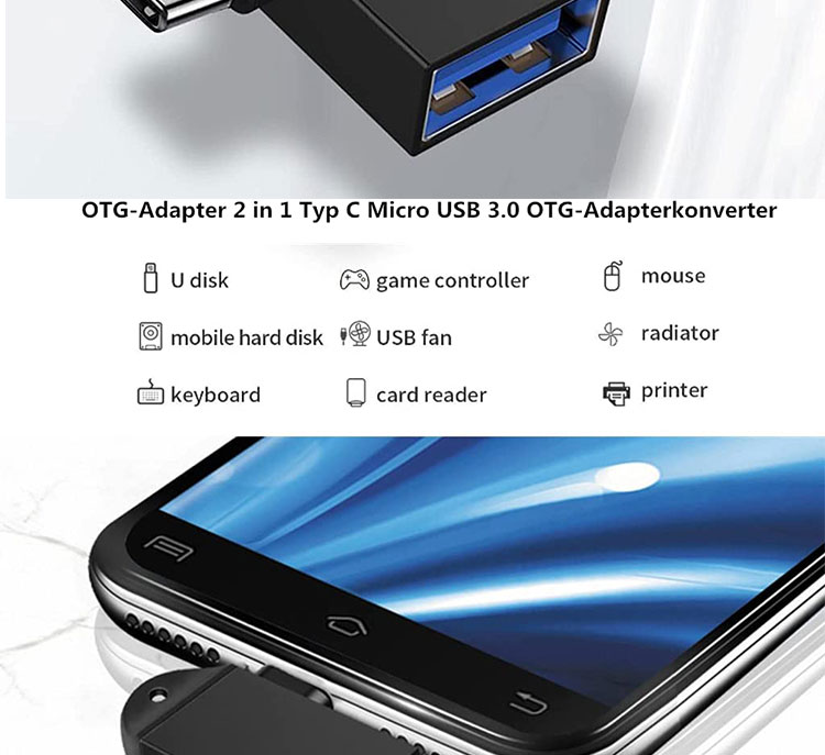 2 in 1 USB3.0 to Micro B Type C USB Converter OTG Adapter for Android Phone U Disk Mouse