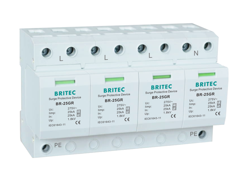 BR-25GR 4P 50kA Class I Surge Arrestor SPD thunder protector lightning arrester 25ka power surge arrester