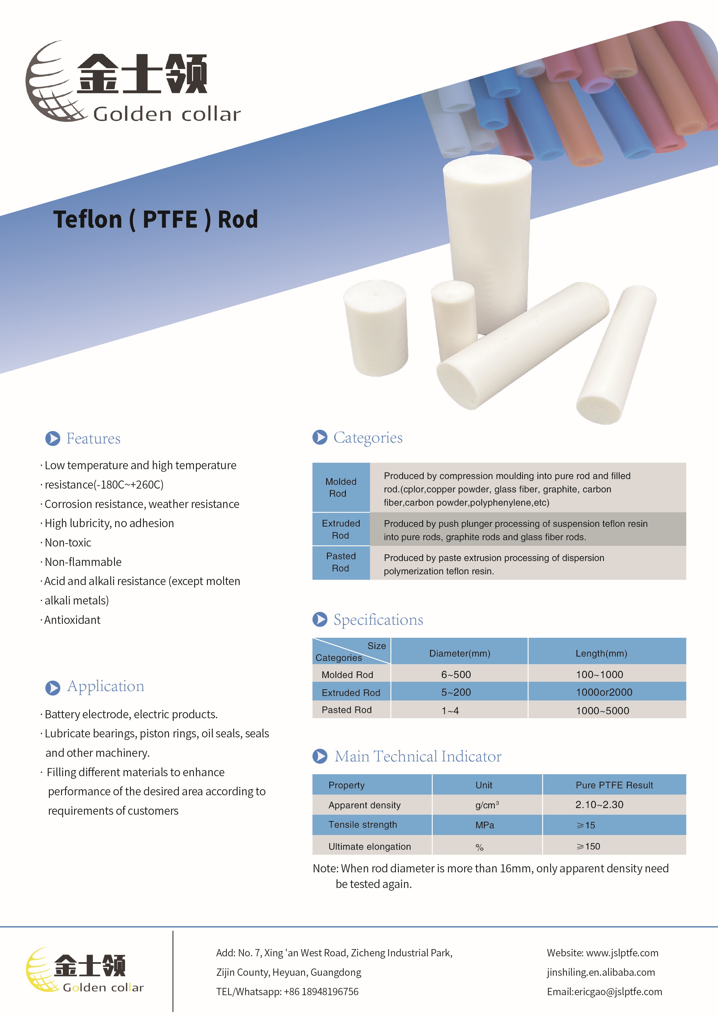 Heat Resistant Chemical Resistant Fluoroplastic White Natural Pure Primary Ptfe Rod