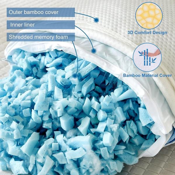 Adjustable Loft Cooling Bed Pillow for Side Stomach Sleepers Washable Removable Cover