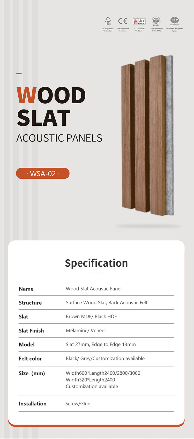 Timber Veneer Oak Acoustic Wood Wall Panels Modern Style Sound Proof 0.85NRC