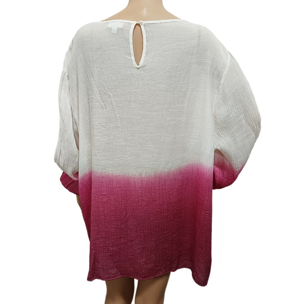 Dip Dye Front Neck With Embroidery Shirts For Women Plus Size Fashion Women's Blouses