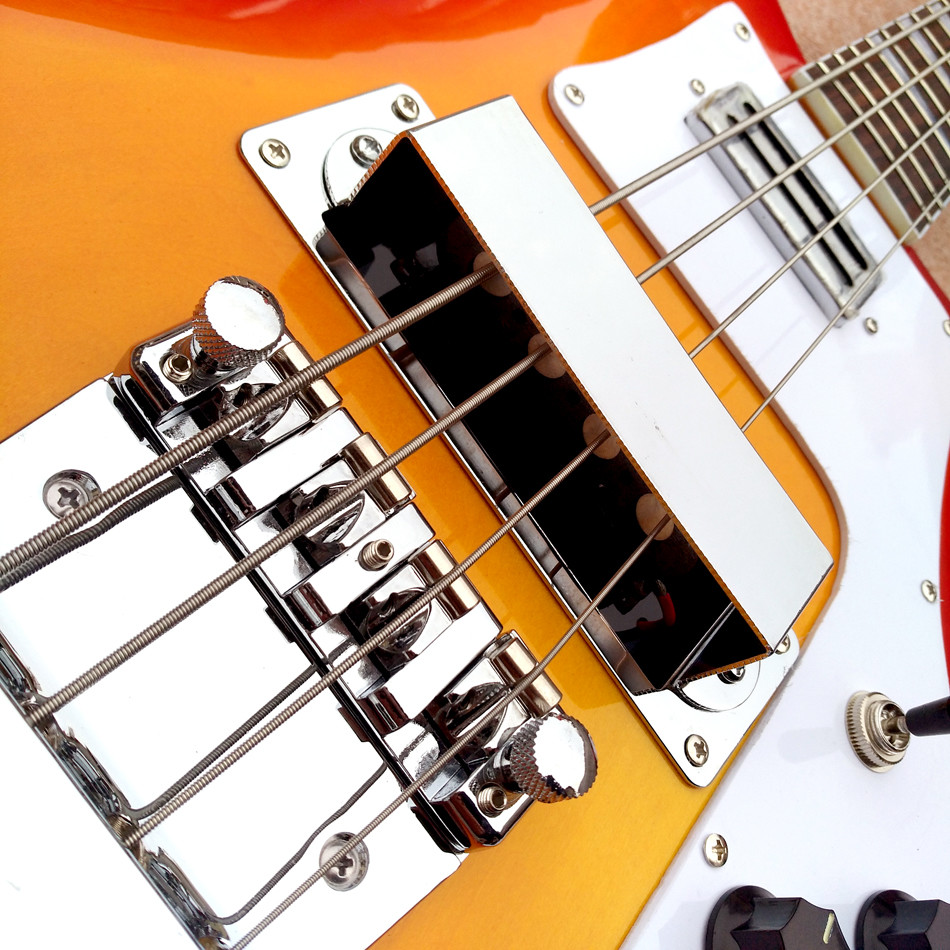 Top quality Rick 4003 model Ricken 4 strings Electric Bass guitar in Cherry burst color Chrome hardware, Free shipping