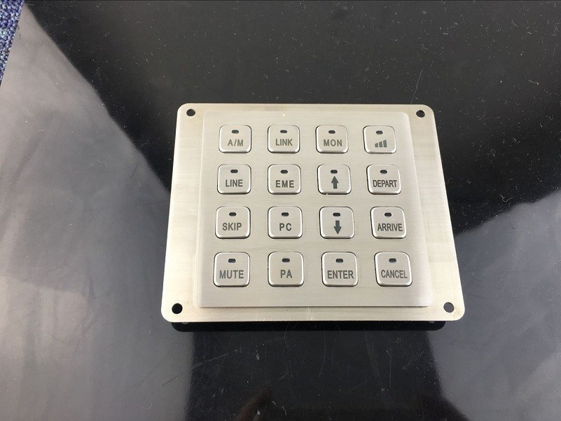 rear mounted IP65 waterproof 16 keys metal numeric vandal proof illuminated keypad