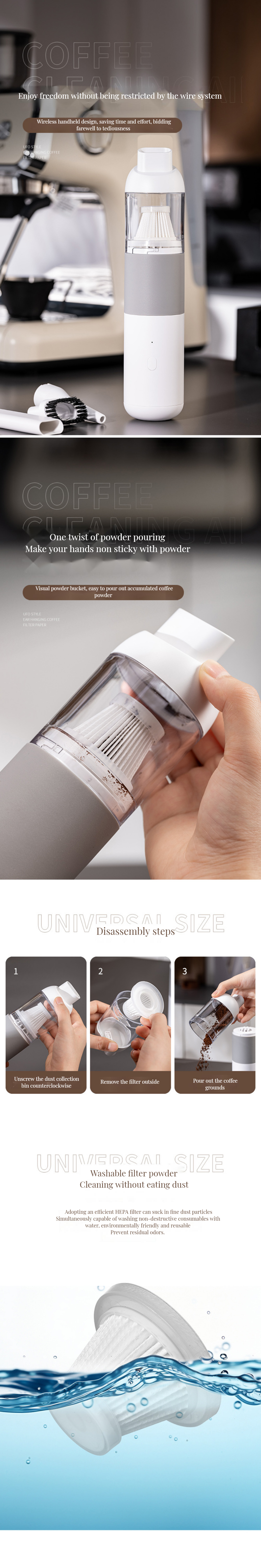 Compact Tabletop Design Coffee Filter Baskets Vacuum Cleaner for Home and Baristas