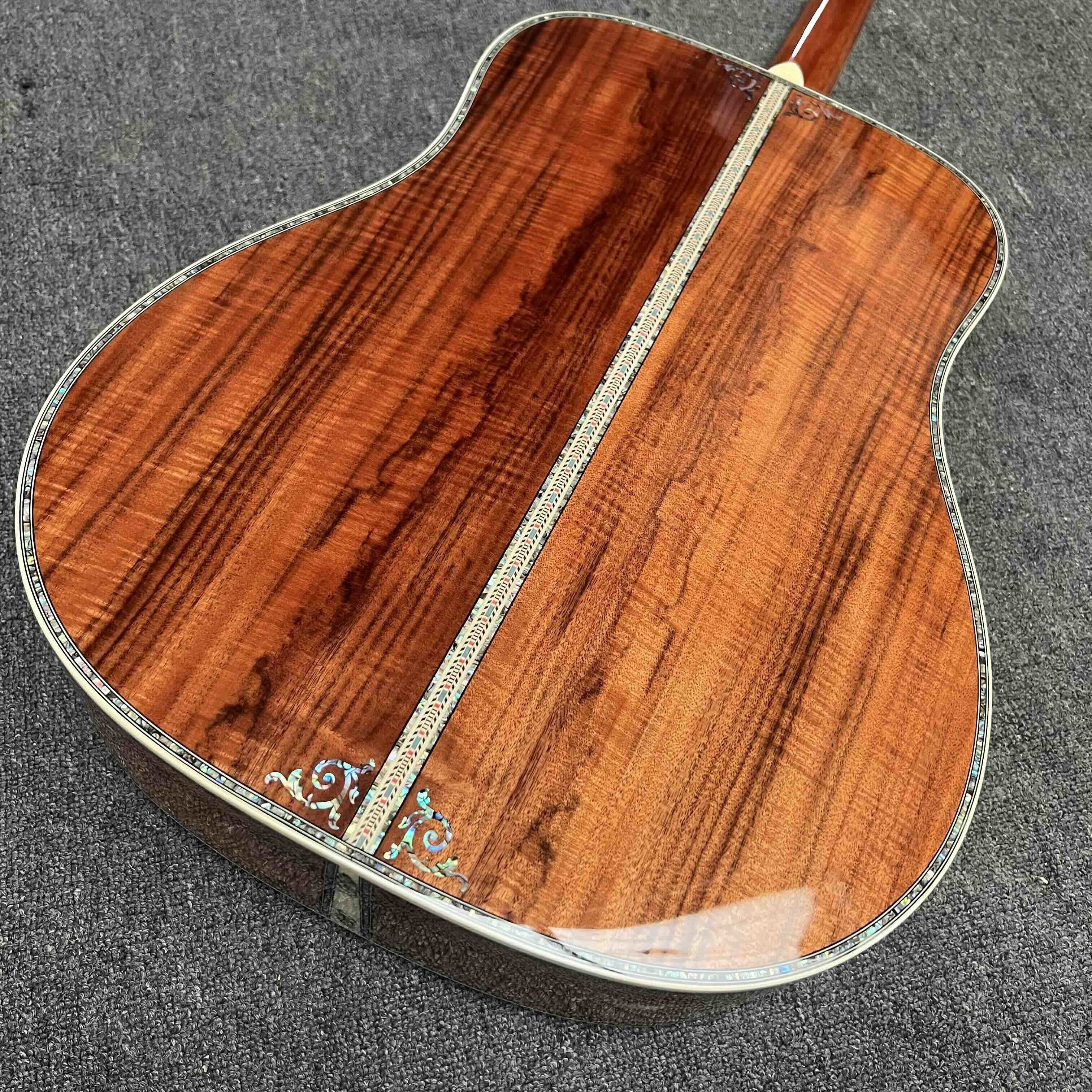 Left Handed D Body Solid Koa Top Acoustic Guitar with KOA Wood Back Side Abalone Binding Life Tree Inlay Deluxe KOA Guitar OEM